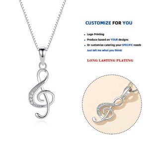 Personalized Simple Note Pendant 925 Sterling Silver Musical Symbol Clavicle Chain Necklace for Women