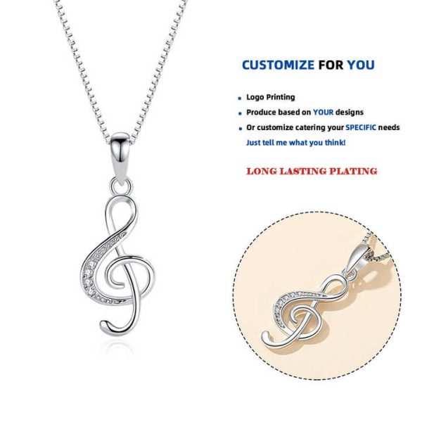 Personalized Simple Note Pendant 925 Sterling Silver Musical Symbol Clavicle Chain Necklace for Women