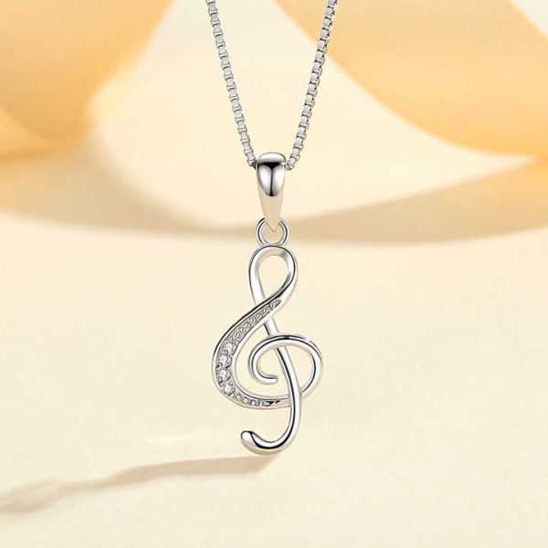 Personalized Simple Note Pendant 925 Sterling Silver Musical Symbol Clavicle Chain Necklace for Women