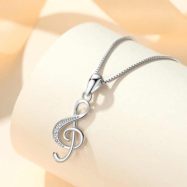 Personalized Simple Note Pendant 925 Sterling Silver Musical Symbol Clavicle Chain Necklace for Women