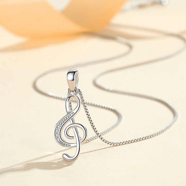 Personalized Simple Note Pendant 925 Sterling Silver Musical Symbol Clavicle Chain Necklace for Women