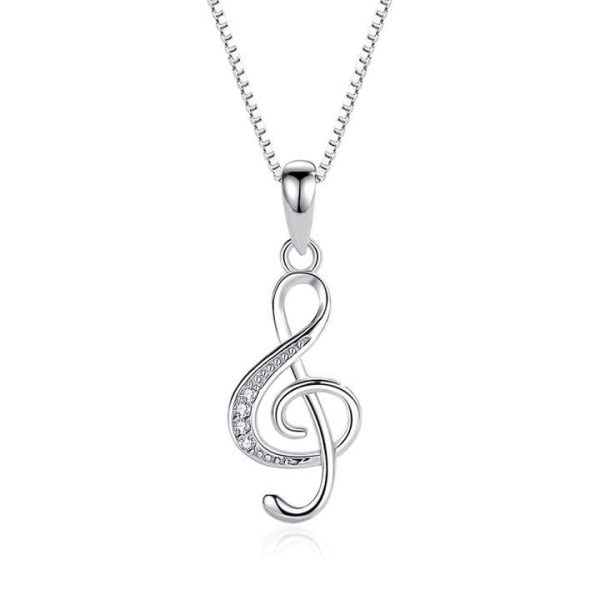 Personalized Simple Note Pendant 925 Sterling Silver Musical Symbol Clavicle Chain Necklace for Women