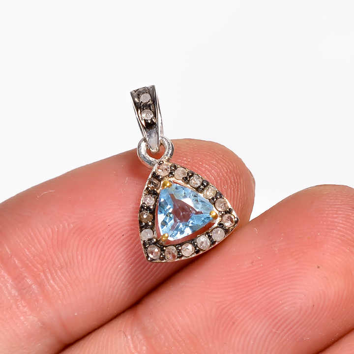 925 Sterling Silver Pendant High Quality Blue Topaz With Diamond Pendant for Women Fine Classic Pendant Perfect Wedding Gift
