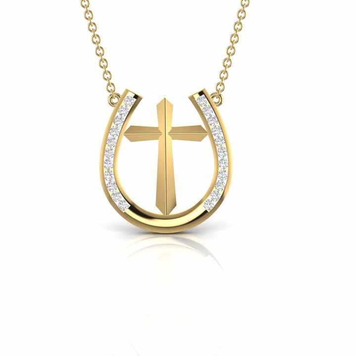 14kt White Yellow & Rose Gold U-Shaped Cross Religious Pendant with Real Diamond 5.73 Grams Cute Style Fine Jewelry for Women