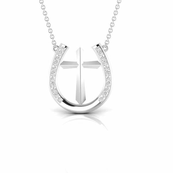 14kt White Yellow & Rose Gold U-Shaped Cross Religious Pendant with Real Diamond 5.73 Grams Cute Style Fine Jewelry for Women