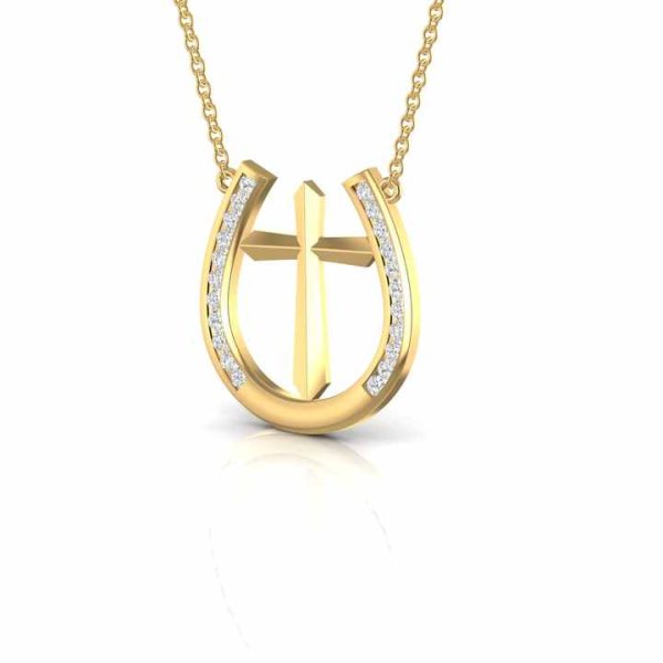 14kt White Yellow & Rose Gold U-Shaped Cross Religious Pendant with Real Diamond 5.73 Grams Cute Style Fine Jewelry for Women