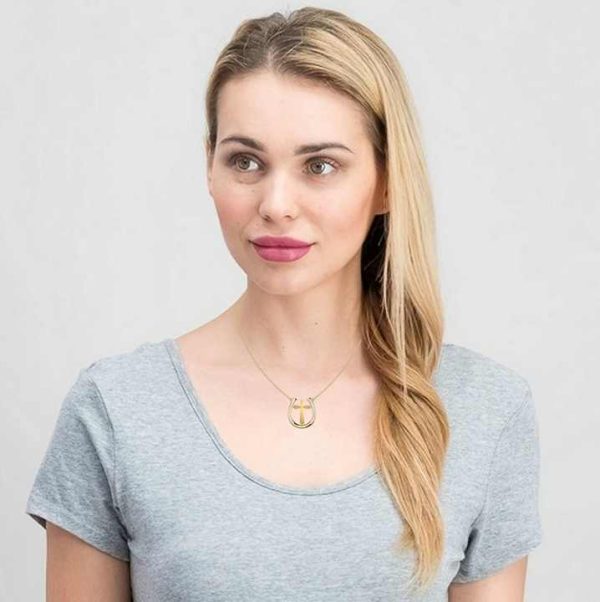 14kt White Yellow & Rose Gold U-Shaped Cross Religious Pendant with Real Diamond 5.73 Grams Cute Style Fine Jewelry for Women