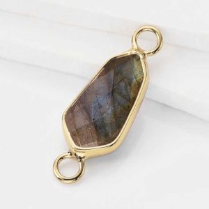 Double Loop Connector Faceted Labradorite Hexagon Handmade Bezel Setting Jewelry Making Findings Bracelets Craft Supplies