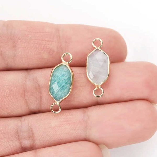 Double Loop Connector Faceted Labradorite Hexagon Handmade Bezel Setting Jewelry Making Findings Bracelets Craft Supplies