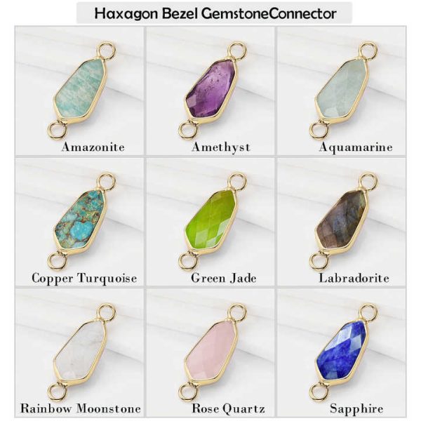 Double Loop Connector Faceted Labradorite Hexagon Handmade Bezel Setting Jewelry Making Findings Bracelets Craft Supplies