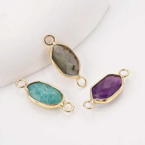 Double Loop Connector Faceted Labradorite Hexagon Handmade Bezel Setting Jewelry Making Findings Bracelets Craft Supplies