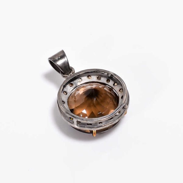 925 Sterling Silver Black Rhodium Diamond Silver Pendant Natural Smokey Quartz Silver Jewelry Indian Manufacture Factory Rate