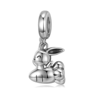 Cute Rabbit on Carrot 925 Sterling Silver Charm Pendant Bead for Bracelet Jewelry Making - Unisex Gift for Anniversary Engagement Wedding