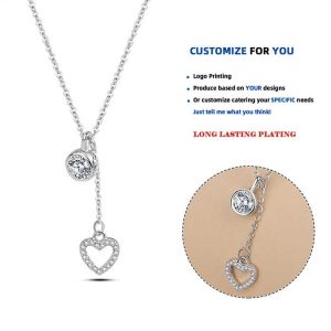 925 Sterling Silver Heart and Star Zircon Pendant Necklace for Women, Fashion Jewelry Gift for Wedding Anniversary