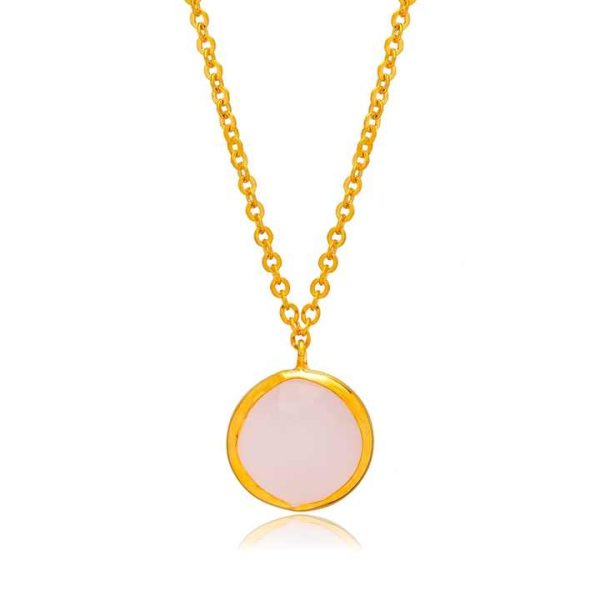 Turkish Handcrafted Fine Jewelry 925 Silver Charm Necklace Pink Quartz 22K Gold Bezel Trendy Geometric Pattern Engagement Party