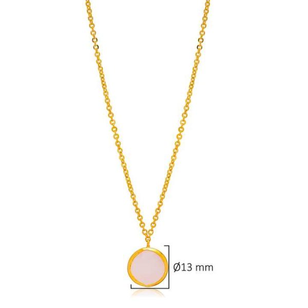 Turkish Handcrafted Fine Jewelry 925 Silver Charm Necklace Pink Quartz 22K Gold Bezel Trendy Geometric Pattern Engagement Party