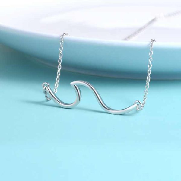 Fine Jewelry Women Girls 925 Sterling Silver Ocean Wave Pendant Necklace Surf Beach Ocean Wave Charm Necklaces
