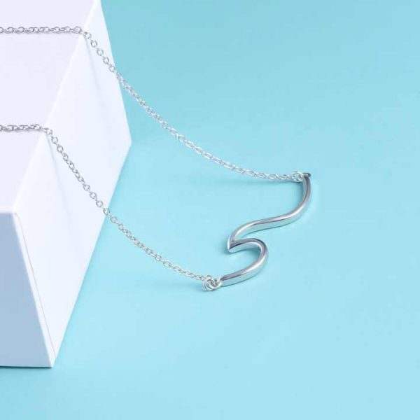 Fine Jewelry Women Girls 925 Sterling Silver Ocean Wave Pendant Necklace Surf Beach Ocean Wave Charm Necklaces