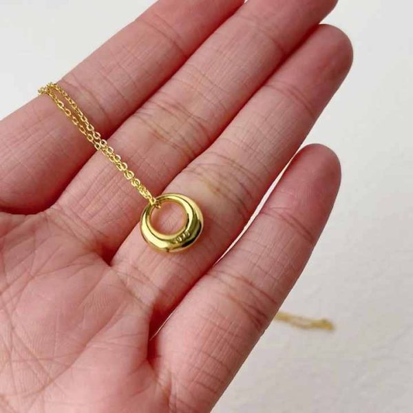 925 Sterling Silver 18K Gold Plated Minimalist Concentric Circle Pendant Necklace for Women