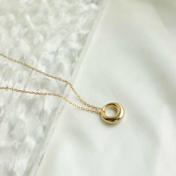 Chris April 925 Sterling Silver 18K Gold Plated Minimalist Concentric Circles Pendant Necklaces