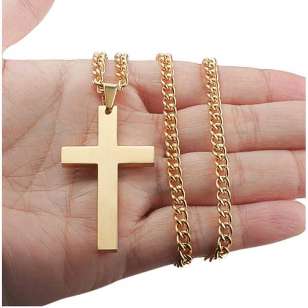 New Fashion Titanium Cross Pendant Gold Silver Black Prayer Choker for Men Stainless Steel Necklaces Fine Jewelry