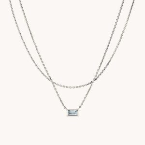 Hot Items 925 Silver Fine Pendant Necklace for Women Layered Baguette Necklace Hypoallergenic Gemstone Necklaces Wholesale