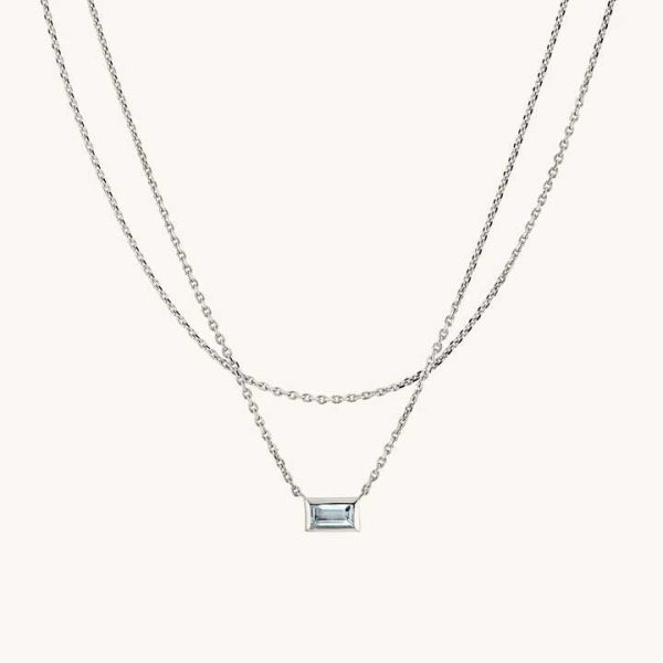 Hot Items 925 Silver Fine Pendant Necklace for Women Layered Baguette Necklace Hypoallergenic Gemstone Necklaces Wholesale