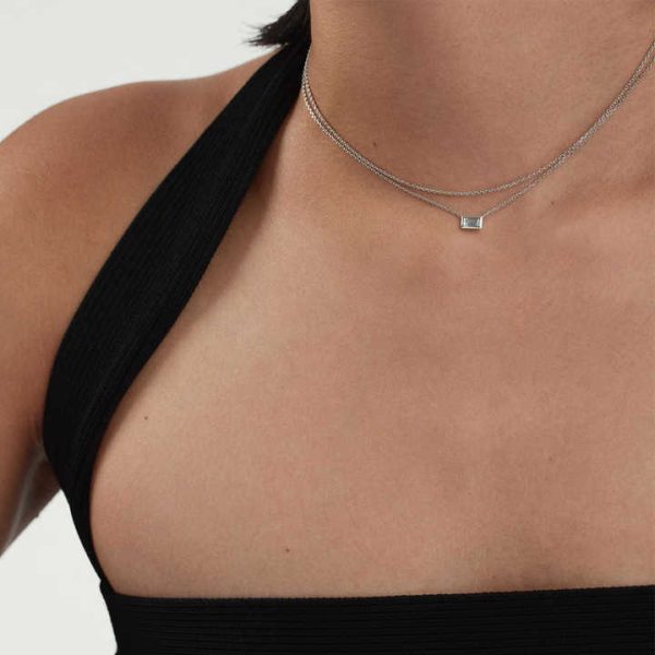 Hot Items 925 Silver Fine Pendant Necklace for Women Layered Baguette Necklace Hypoallergenic Gemstone Necklaces Wholesale