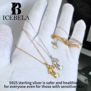 Trendy 925 Sterling Silver 18K Gold Plated Zircon Bear Star Pendant Necklace for Women