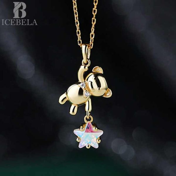 Hot Sales Fashion Chic Trendy 925 Silver 18k Gold Plated Fine Jewelry Gifts Chain Bear Star Zircon Pendant Necklaces for Women