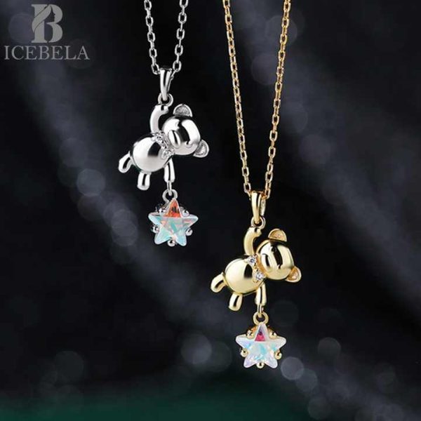 Hot Sales Fashion Chic Trendy 925 Silver 18k Gold Plated Fine Jewelry Gifts Chain Bear Star Zircon Pendant Necklaces for Women