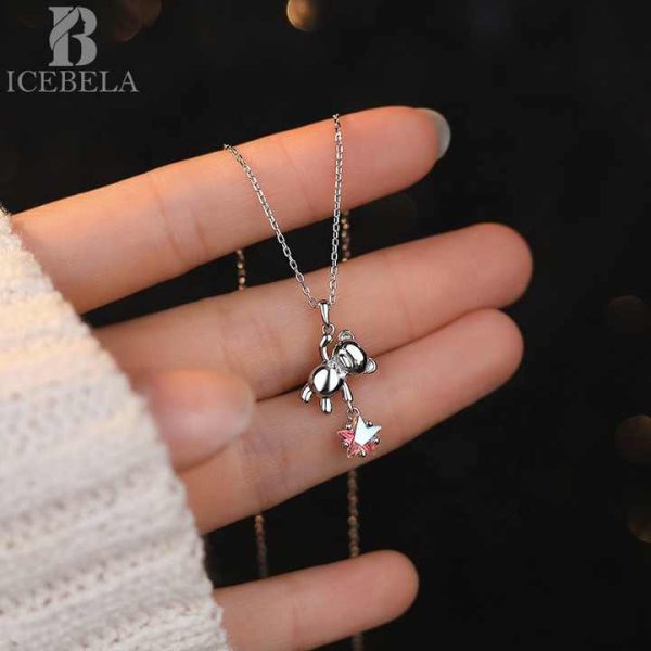 Hot Sales Fashion Chic Trendy 925 Silver 18k Gold Plated Fine Jewelry Gifts Chain Bear Star Zircon Pendant Necklaces for Women
