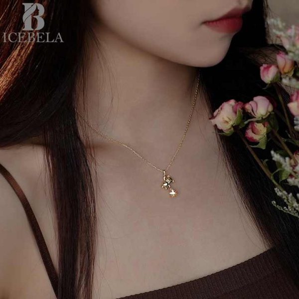 Hot Sales Fashion Chic Trendy 925 Silver 18k Gold Plated Fine Jewelry Gifts Chain Bear Star Zircon Pendant Necklaces for Women