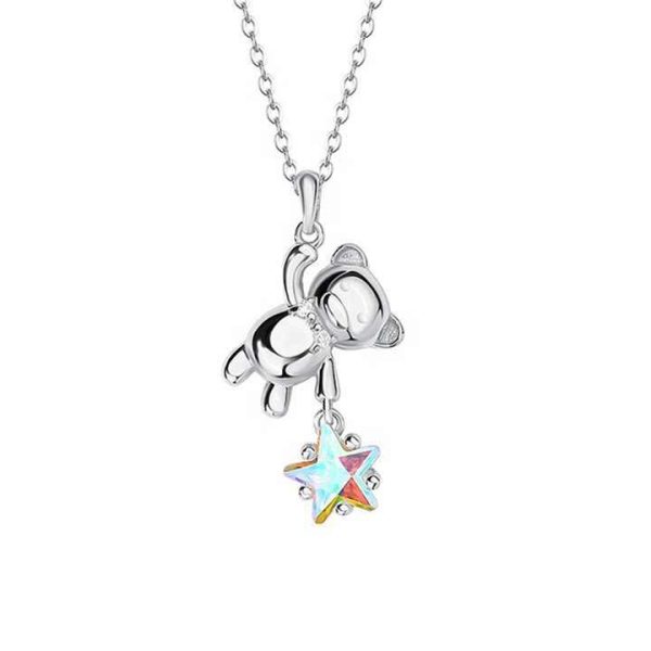 Hot Sales Fashion Chic Trendy 925 Silver 18k Gold Plated Fine Jewelry Gifts Chain Bear Star Zircon Pendant Necklaces for Women