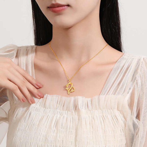 Fine Jewelry Simple Sterling Silver Heart-Shaped Red Rose Pendant Fashionable Temperament Style Rhodium Plating Gold Necklace