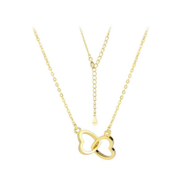 925 Sterling Silver 18K Gold Plated Heart to Heart Double Heart Pendant Necklace for Mother's Day Valentine's Day Gift