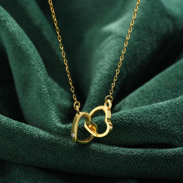 925 Sterling Silver 18K Gold Plated Heart to Heart Double Heart Pendant Necklace for Mother's Day Valentine's Day Gift