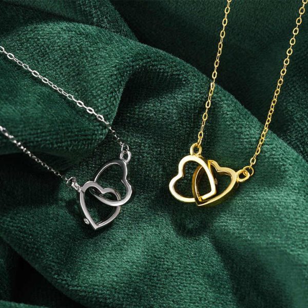 925 Sterling Silver 18K Gold Plated Heart to Heart Double Heart Pendant Necklace for Mother's Day Valentine's Day Gift