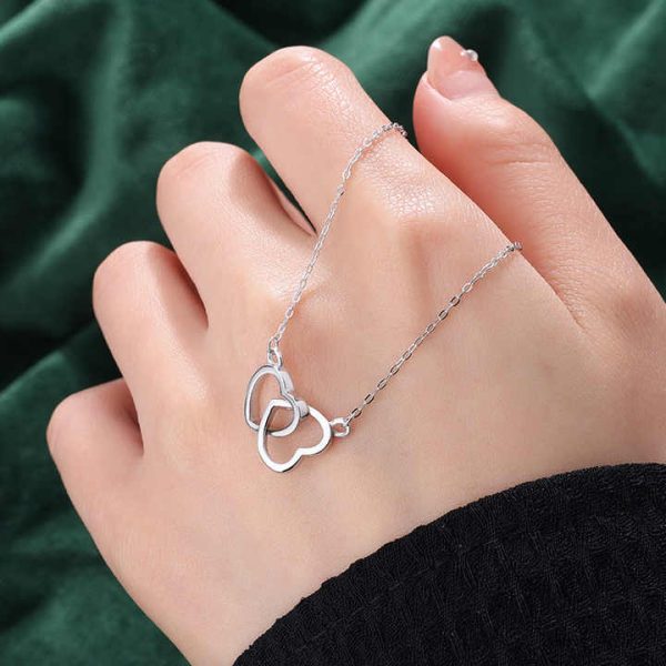 925 Sterling Silver 18K Gold Plated Heart to Heart Double Heart Pendant Necklace for Mother's Day Valentine's Day Gift