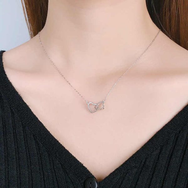 925 Sterling Silver 18K Gold Plated Heart to Heart Double Heart Pendant Necklace for Mother's Day Valentine's Day Gift