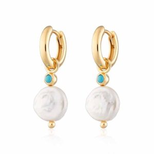 New Fashion Fine Jewelry S925 Sterling Silver Turquoise Hoop Earring Baroque Shell Pearl Hoop Earrings for Ladies Gifts