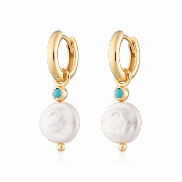 New Fashion Fine Jewelry S925 Sterling Silver Turquoise Hoop Earring Baroque Shell Pearl Hoop Earrings for Ladies Gifts