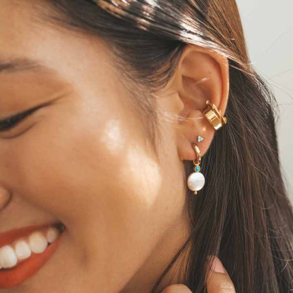 New Fashion Fine Jewelry S925 Sterling Silver Turquoise Hoop Earring Baroque Shell Pearl Hoop Earrings for Ladies Gifts