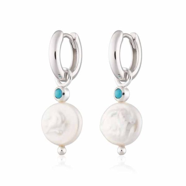 New Fashion Fine Jewelry S925 Sterling Silver Turquoise Hoop Earring Baroque Shell Pearl Hoop Earrings for Ladies Gifts