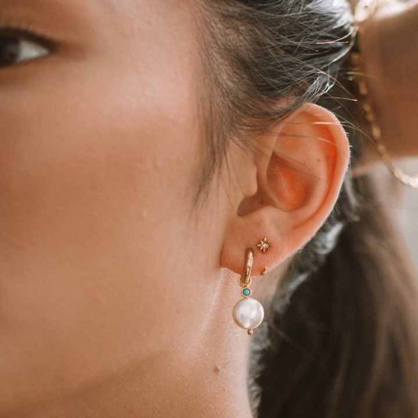 New Fashion Fine Jewelry S925 Sterling Silver Turquoise Hoop Earring Baroque Shell Pearl Hoop Earrings for Ladies Gifts