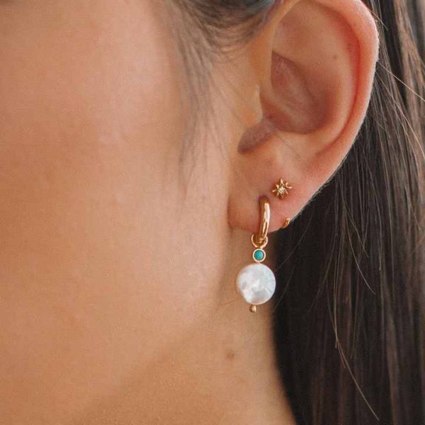 New Fashion Fine Jewelry S925 Sterling Silver Turquoise Hoop Earring Baroque Shell Pearl Hoop Earrings for Ladies Gifts