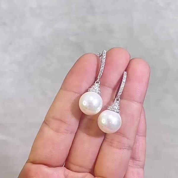 925 Sterling Silver Pearl Drop Earrings with Diamond Accent, Simple Fashionable Elegant Women's Jewelry