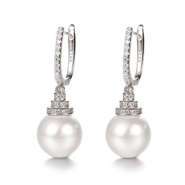 925 Sterling Silver Pearl Earrings Inlaid with Diamonds Simple and Fashionable Design Personality Temperament Female Earrings