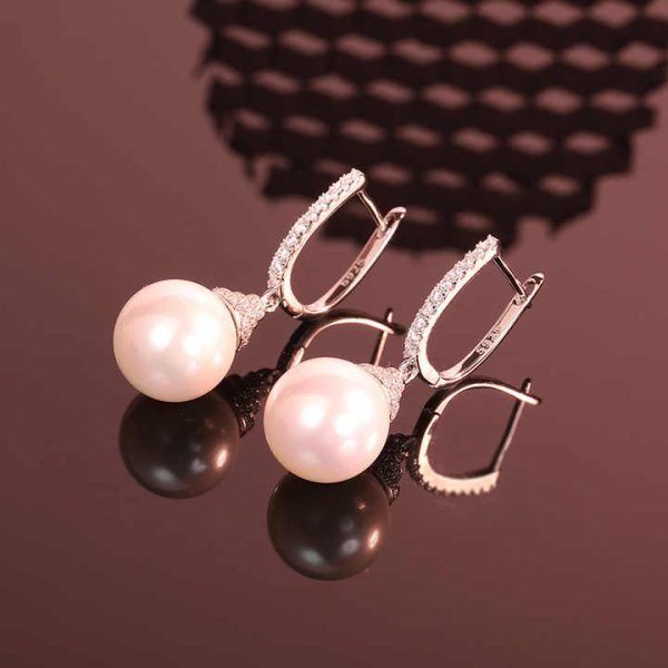 925 Sterling Silver Pearl Earrings Inlaid with Diamonds Simple and Fashionable Design Personality Temperament Female Earrings