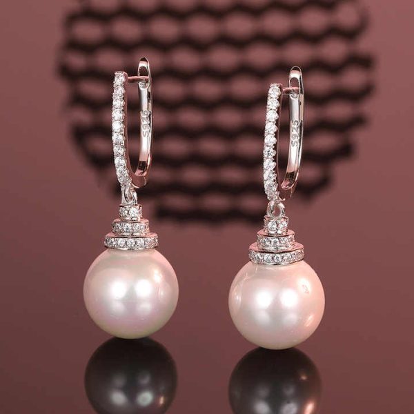 925 Sterling Silver Pearl Earrings Inlaid with Diamonds Simple and Fashionable Design Personality Temperament Female Earrings